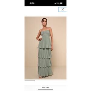 Seriously Sensational Sage Brush Strapless Tiered Maxi Dress -